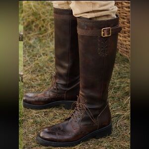 NWT ZARA Limited Edition Brogue Perforated Tall Leather Boots Brown Size 6.5